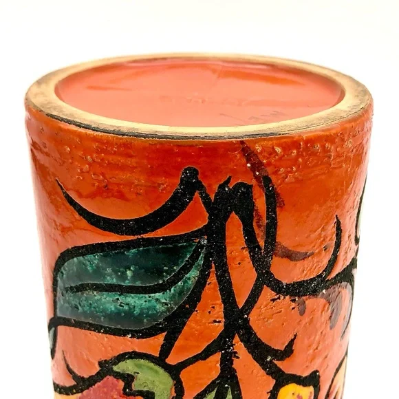 Italian Pottery Wine Crock Vase Atomic Orange Textured Lava Lily Flower Italy